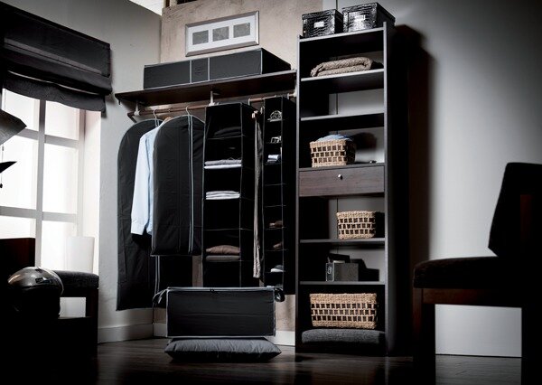 Závěsný organizér na oblečení Compactor URBAN 30 x 30 x 128 cm – 6 polic, černý