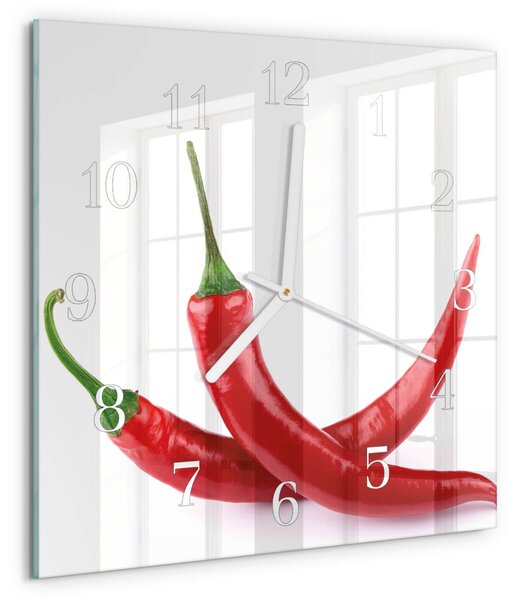 Skleněné hodiny Chilli papričky zskb-30x30-00093427