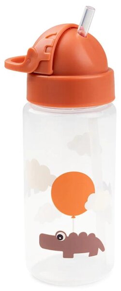 Oranžová plastová láhev s brčkem Done by Deer Happy clouds 350 ml