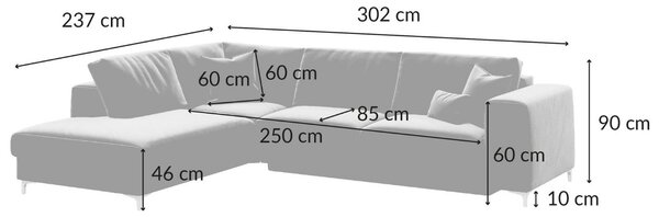 Devichy Sametová rozkládací pohovka Rothe 302 cm, levá