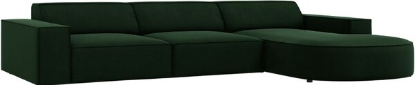 Lahvově zelená sametová čtyřmístná rohová pohovka MICADONI Jodie 284 cm, pravá