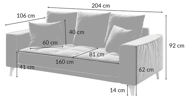 Devichy Sametová pohovka Chloe 204 cm