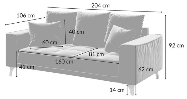 Devichy Sametová pohovka Chloe 204 cm