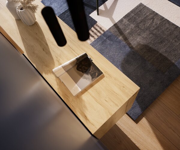 DELIFE Komoda Cuor 150 cm keramika Laminam® Sabbia dubová 3 dvířka závěsná