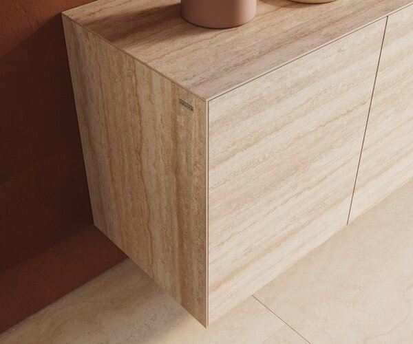 DELIFE Komoda Cuor 150 cm keramika Laminam® Travertino Bianco krémově bílá 3 dvířka závěsná