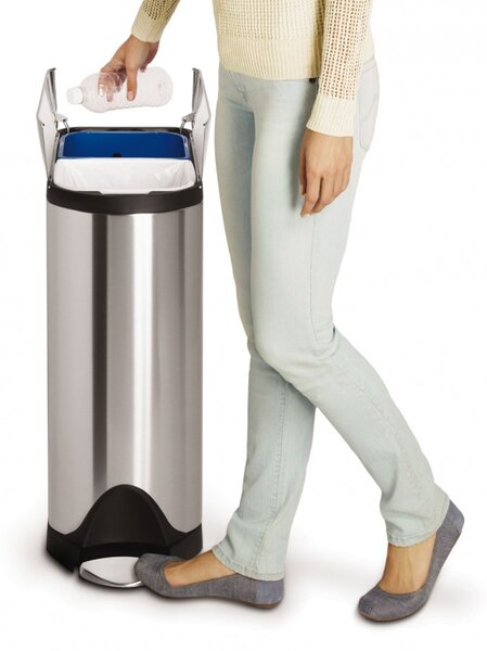 Pedálový odpadkový koš na tříděný odpad, Simplehuman – 40l (20/20), butterfly, matná ocel