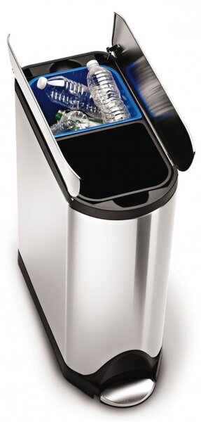 Pedálový odpadkový koš na tříděný odpad, Simplehuman – 40l (20/20), butterfly, matná ocel