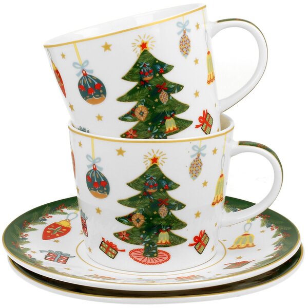 Porcelánový šálek s podšálkem Christmas Tree 250 ml sada 2ks