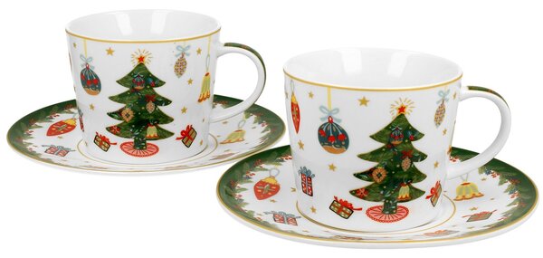 Porcelánový šálek s podšálkem Christmas Tree 250 ml sada 2ks