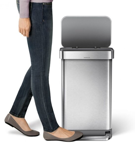 Pedálový odpadkový koš Simplehuman – 45 l, kartáčovaná ocel, FPP, kapsa na sáčky