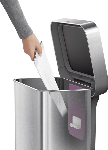 Pedálový odpadkový koš Simplehuman – 45 l, kartáčovaná ocel, FPP, kapsa na sáčky