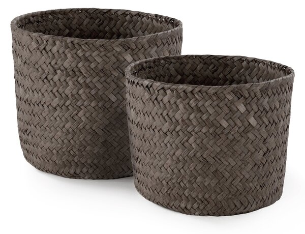Set 2 ks pletených košíků Compactor MIKA, malý 14 x 11 cm, velký 16 x 12 cm, kouřově hnědý