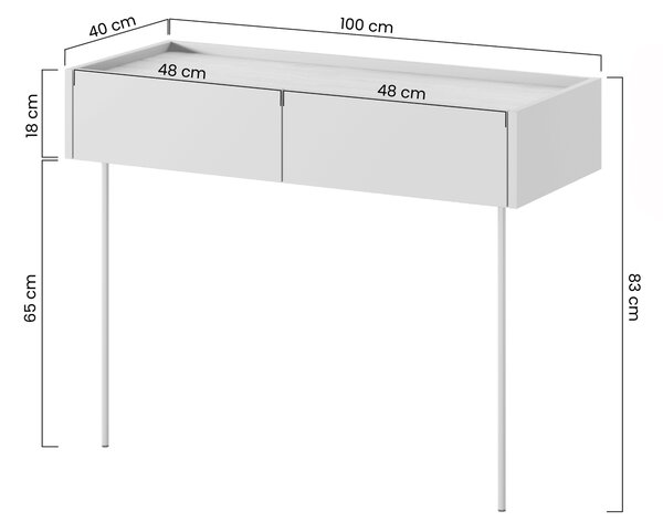 Toaletní stolek Desin 100 cm se zásuvkami a kovovými nohami - černý mat / dub nagano