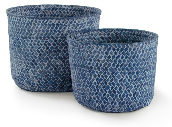 Set 2 ks pletených košíků Compactor MIKA, malý 14 x 11 cm, velký 16 x 12 cm, modrý - Jeans
