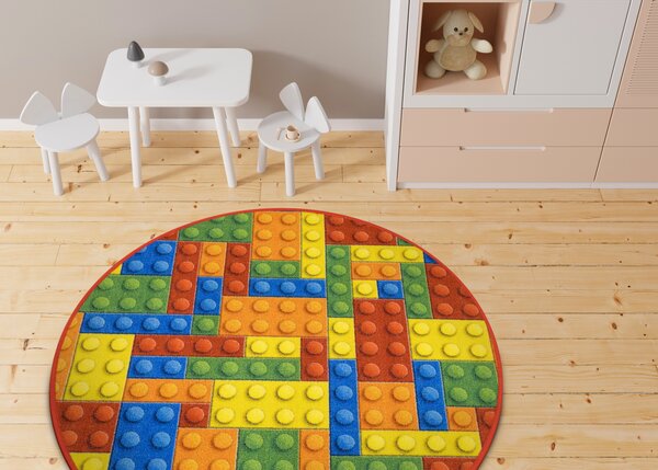Kobercový ráj Kulatý dětský koberec Kostky Lego Rozměr: průměr 80 cm