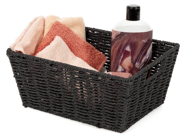 Ručně pletený úložný košík Compactor ETNA, 31 x 24 x 14 cm, černý