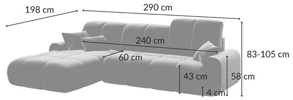 Devichy Sametová rozkládací pohovka Tous 290 cm, levá