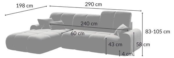 Devichy Sametová rozkládací pohovka Tous 290 cm, pravá