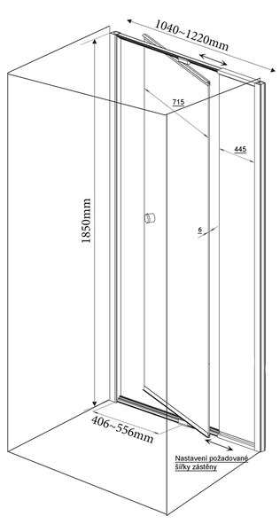 Aqualine Aqualine, AMICO sprchové dveře výklopné 1040-1220x1850mm, čiré sklo, G100