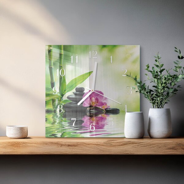 Skleněné hodiny Lázeňská orchidej zskb-30x30-00058436