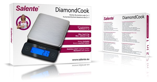 Salente DiamondCook, kuchyňská & přesná desetinná váha 2v1, 3 kg, černá