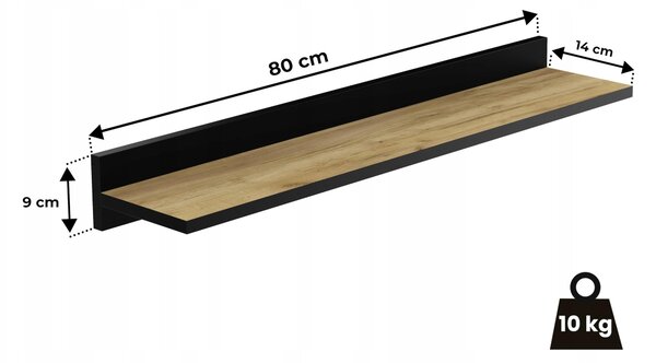 Nástěnná police HWS FURNITURE dub craft zlatý 2 úrovně 80 cm
