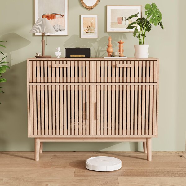 Fortuna Lai komoda se 2 zásuvkami 2 dvířka příborník 100 cm víceúčelová skříňka příborník příborník se svislou drážkou Moderní (barvy dubového dřeva)