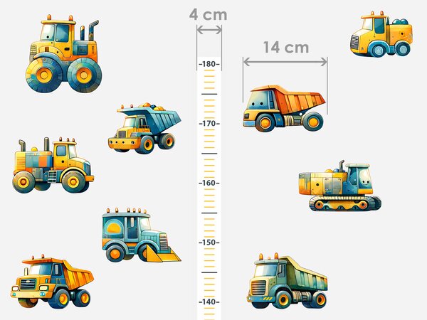 Metr stavební stroje textilní přelepitelné samolepky na zeď výška 160 cm