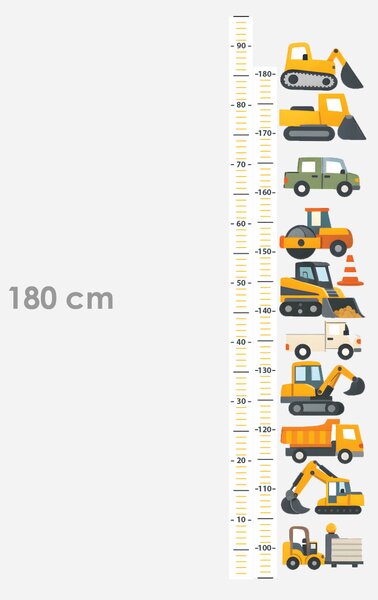 Metr a stavební autíčka textilní přelepitelné samolepky na zeď výška 160 cm