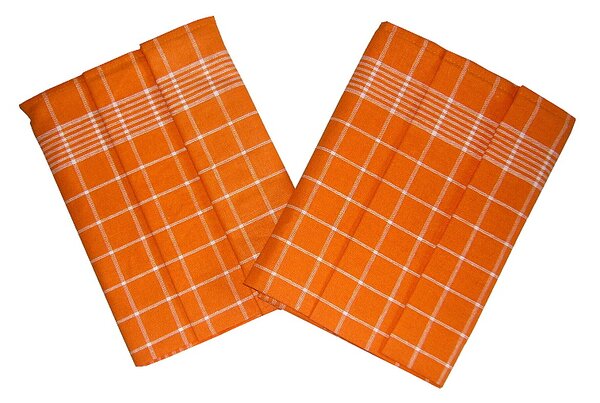  Sada tří bavlněných utěrek s kostkami - kombinace barev oranžová a bílá. Rozměr utěrek je 3x 50x70 cm