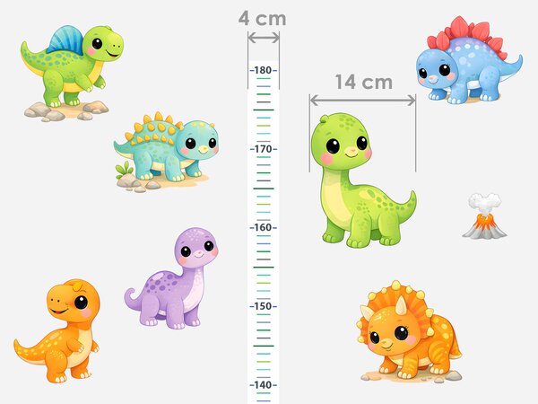 Metr dino dinosauři textilní přelepitelné samolepky na zeď výška 160 cm