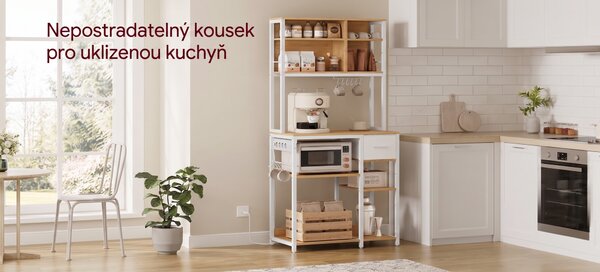 SONGMICS Kuchyňský regál s vestavěnými zásuvkami Vasagle Donna bílý/hnědý