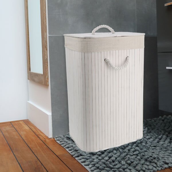 Bambusový koš na prádlo s víkem Compactor Bamboo - obdélníkový, bílý, 40 x 30 x v60 cm