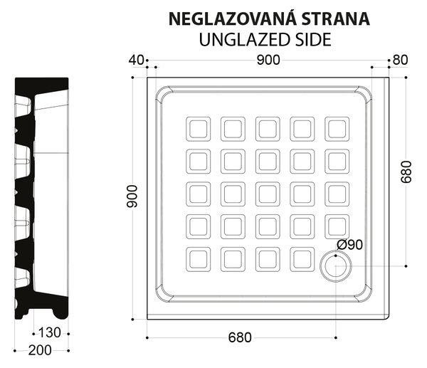 Kerasan Kerasan, RETRO keramická sprchová vanička, čtverec 90x90x20cm, 133801