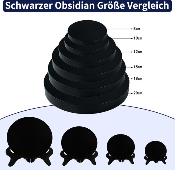 Omgoods - Zrcadlo z obsidiánu, multifunkční, se stojanem pro meditaci
