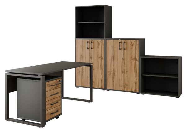 Kancelářská sestava NEJBY GIANNI PREMIUM 4, antracit/dub wotan