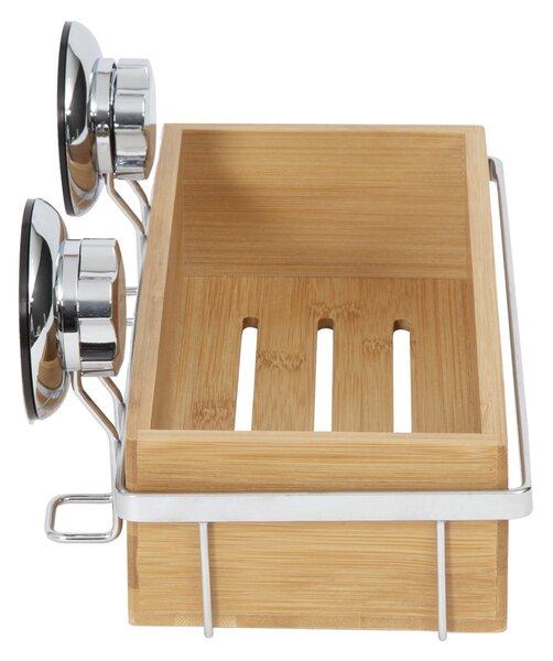 Bambusová polička na koupelnové doplňky na zeď Compactor Bestlock SPA Bamboo s přísavkou