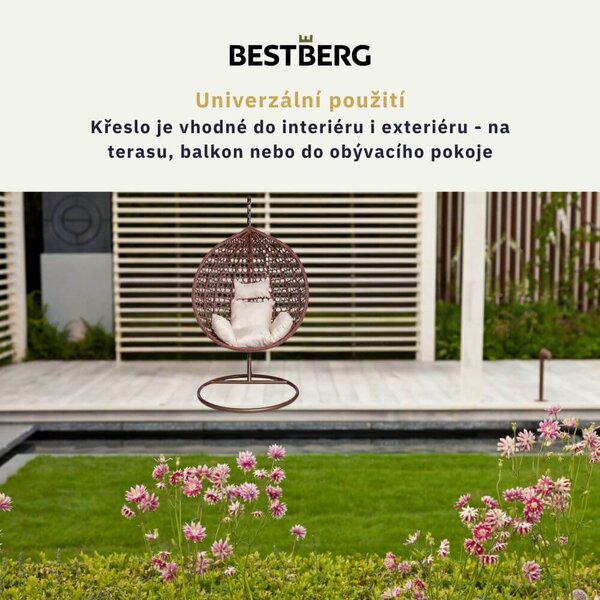 Závěsné křeslo BestBerg BBHC-44BN / ratan / hnědá/krémová