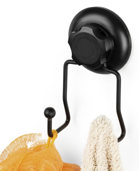 Dvojitý háček do koupelny Compactor Bestlock Black s přísavkou-bez vrtání, nosnost až 6kg
