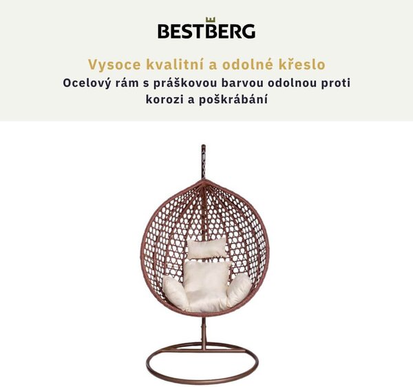 Závěsné křeslo BestBerg BBHC-44BN / ratan / hnědá/krémová