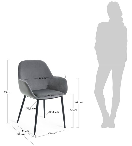 Šedá sametová jídelní židle Kave Home Konna