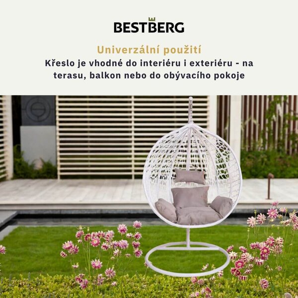 Závěsné křeslo BestBerg BBHC-43W / ratan / bílá/šedá