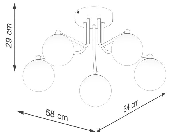 Stropní svítidlo Astral, 5x bílé skleněné stínítko, b