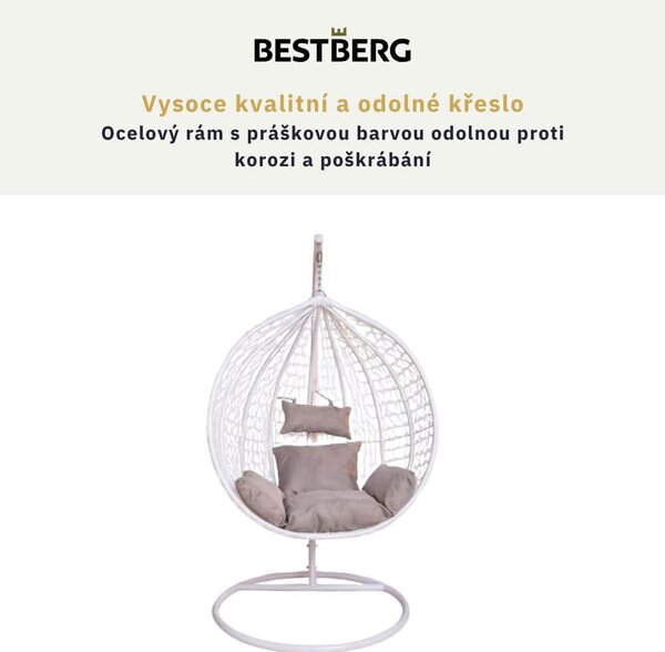 Závěsné křeslo BestBerg BBHC-43W / ratan / bílá/šedá