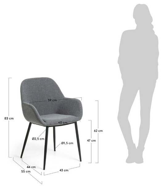 Tmavě šedá látková jídelní židle Kave Home Konna