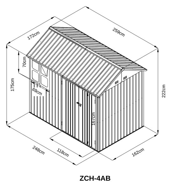 Zahradní domek BestBerg ZCH-4AB / 4,5 m² / 259 x 172 x 222 cm / šedá/bílá