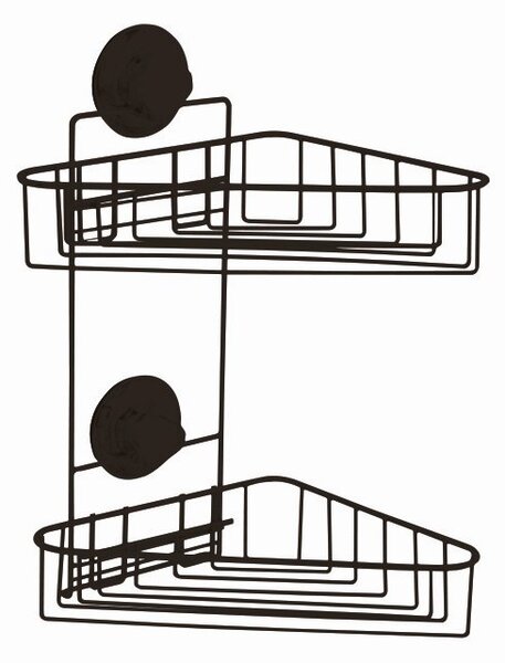 Dvojitá rohová polička do koupelny Compactor Bestlock Black - bez vrtání, nosnost až 12 kg