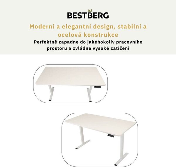 Výškově nastavitelný elektrický stůl BestBerg BBAT-12WW / rozměr 120x60 cm / výška 70-114 cm / bílá