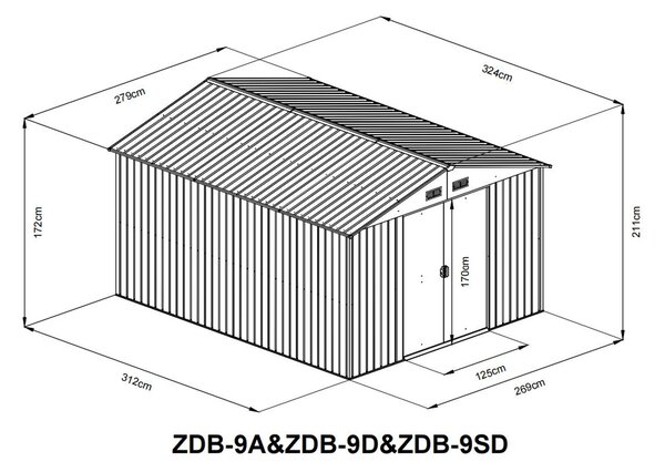 Zahradní domek BestBerg ZDB-9SD / 9 m² / 279 x 324 x 211 cm / dekor bílé dřevo/šedá