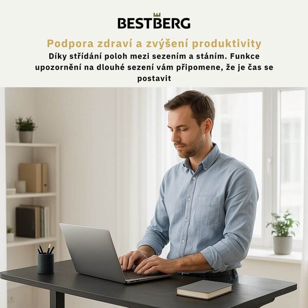 Výškově nastavitelný elektrický stůl BestBerg BBAT-14BB / rozměr 140x70 cm / výška 70-114 cm / černá